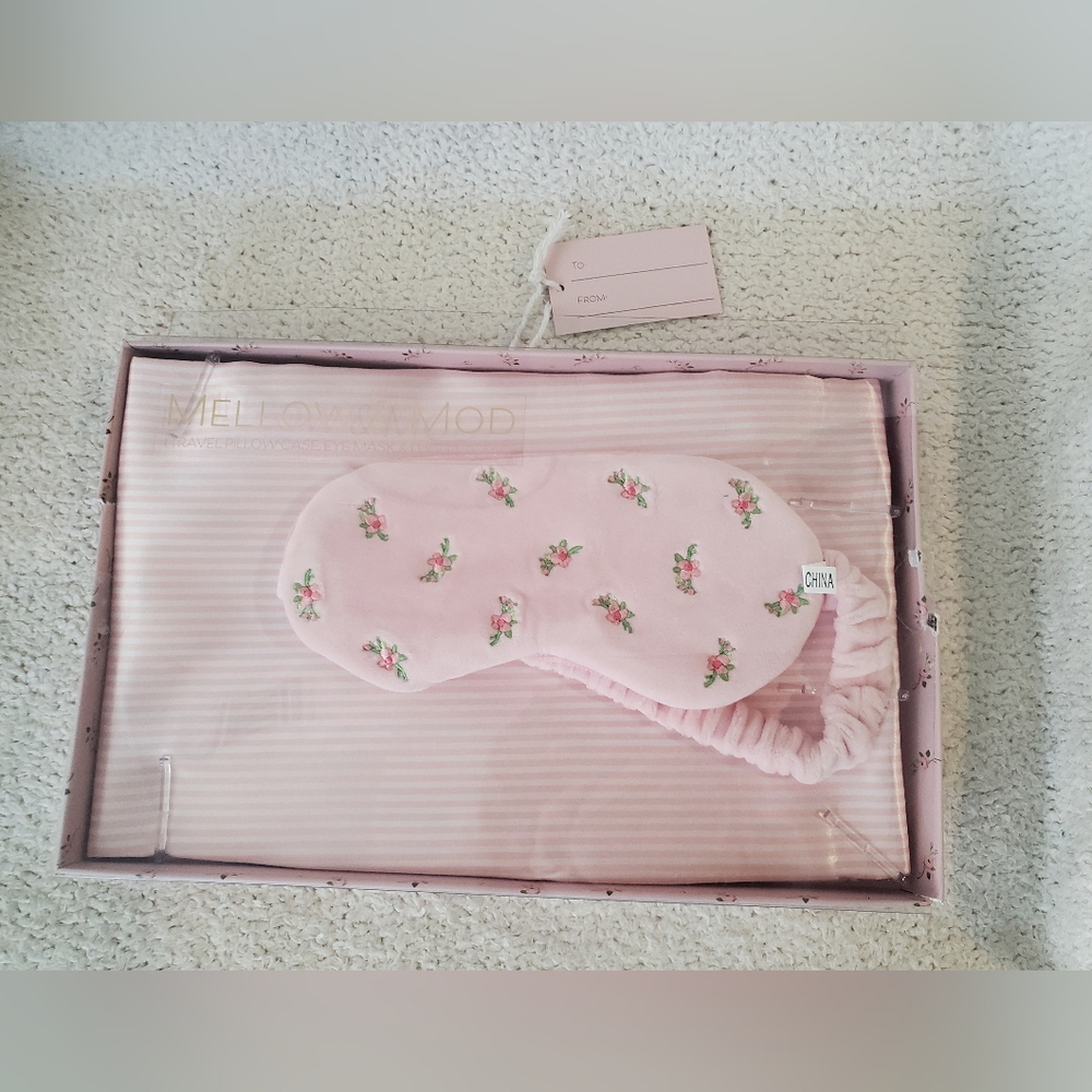 Mellow & Mod Pink Floral Sleep Mask & Travel Pillow Case NWT